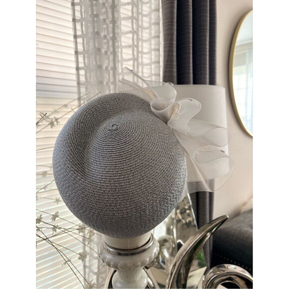 Embellished Asymmetrical Silver Straw Statement Fascinator Hat main image 8